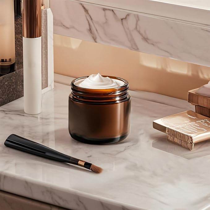 2 oz Amber Glass Jars with Lids,24 Pack 2oz Small Glass Jars with Inner Liners,2 Ounce Travel Jar for Cosmetics Container,Cream Lotion,Body Scrub