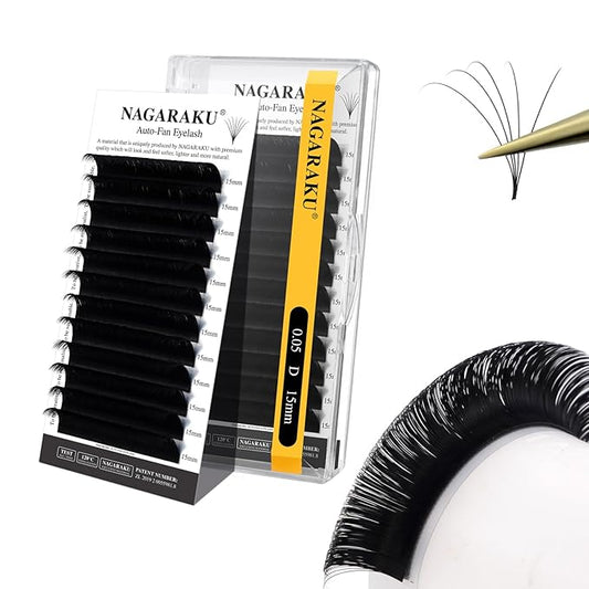 NAGARAKU Easy Fan Eyelash Extensions Volume Lash 0.05 D curl 15mm Rapid Blooming Faux Mink Cluster For Beginners Soft Professional Lash Supplies