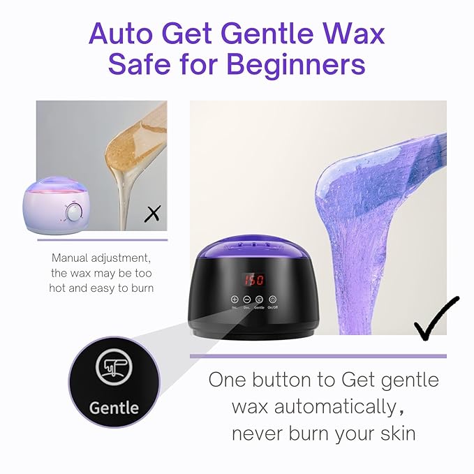 Gentle Waxing Kit -Hard Wax Kit for Hair Removal with Silicone Bowl,4 Bags Hard Wax Beads and Aloe vera gel - at Home Use Wax Warmer for Full Body, Bikini, Eyebrow, Face, Sensitive Skin（Black）