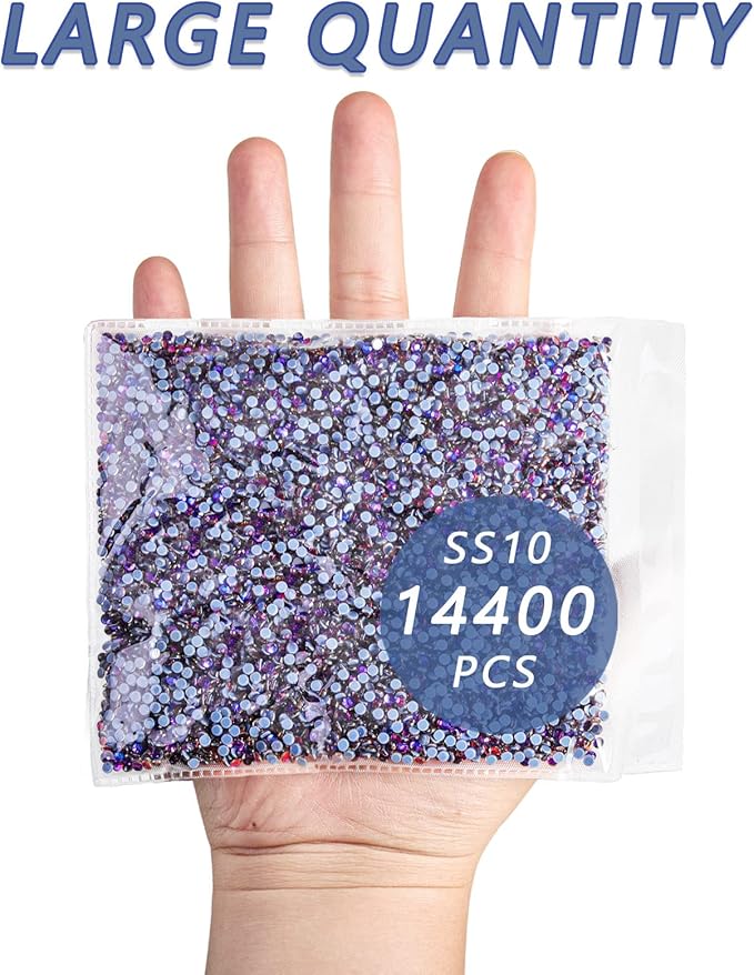 Beadsland Hotfix Rhinestones Bulk, 14400pcs Purple Hot Fix Rhinestones for Crafts Clothes DIY Decoration, Purple Velvet, SS10, 2.7-2.9mm