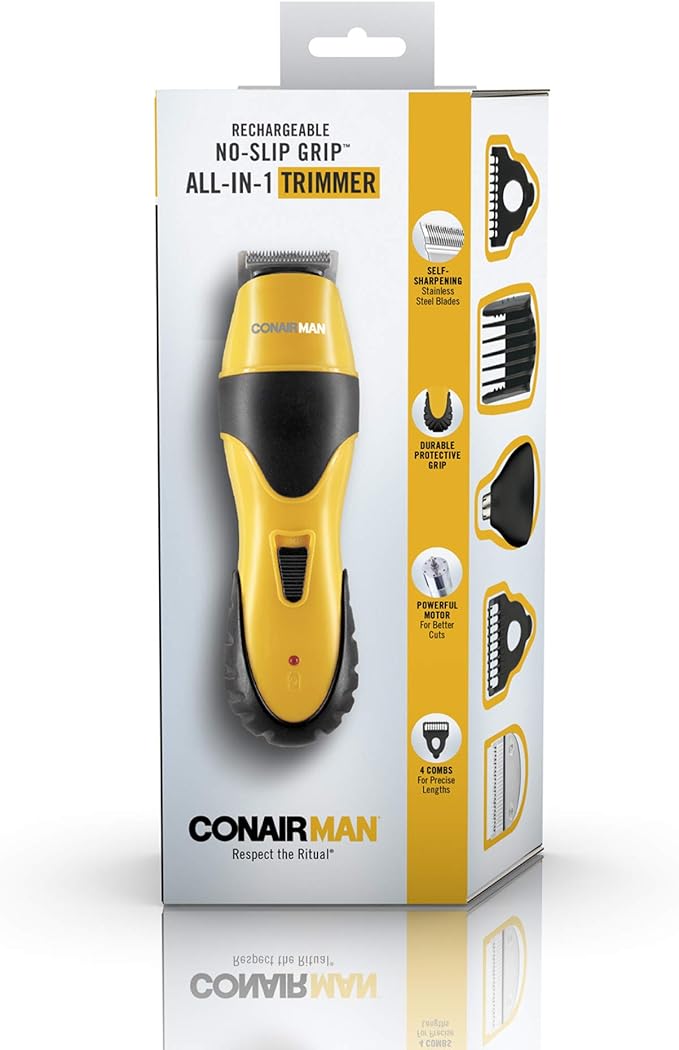 ConairMAN All-in-One Beard Trimmer for Men for Face, Nose and Ear Hair Trimmer,6 piece Men's Grooming Kit, Cordless/Rechargeable