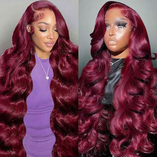 36 Inch 99J Burgundy Lace Front Wigs Human Hair 13x6 Lace Front Wigs Human Hair Body Wave HD Transparent with Baby Hair Red Wine Glueless Lace Front Wigs Human Hair Wigs for Women 180 Density