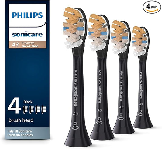 Philips Sonicare Premium All-in-One (A3) Replacement Toothbrush Heads, HX9094/95, Smart Recognition, Black 4-pk