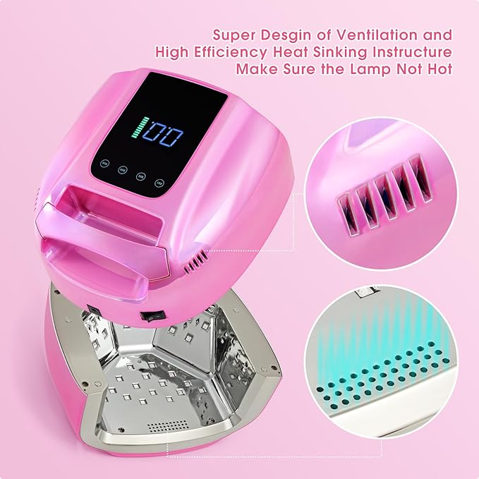 Professional Rechargeable 96W UV LED Nail Lamp Cordless UV Light for Nails Machine with Removable Stainless Steel Bottom,4 Timer Setting and Smart Sensor Nail Dryer