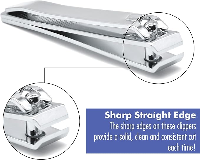 PrettyClaw Nail Clippers Sharp Edge Fingernail and Toenail Clipper Cutter Thick Nail Trimmer Stainless Steel for Manicure and Pedicure (Silver, Straight Edge)