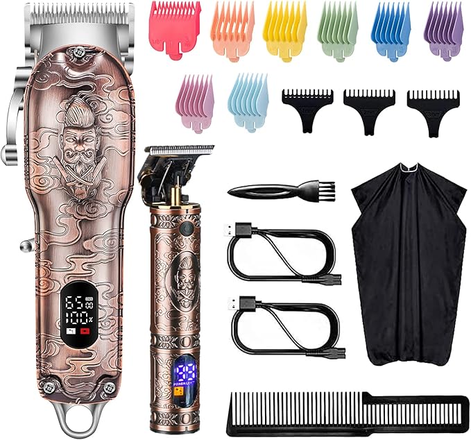 Roziapro Hair Clippers for Men T-Blade Trimmer Professional Barber Clippers - Cordless Hair Cutting Beard Trimmer Mens Electric Hair Trimmer Rechargeable Gold Knight Grooming Kit （Rose Gold）
