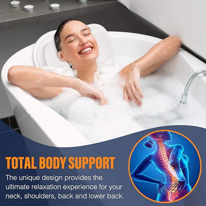 Full Body Bath Pillow for Bathtub, Thick Bathtub Cushion with Laundry Bag, Luxury Bath Tub Pillows for Headrest Neck and Back Support White 51" x 17"