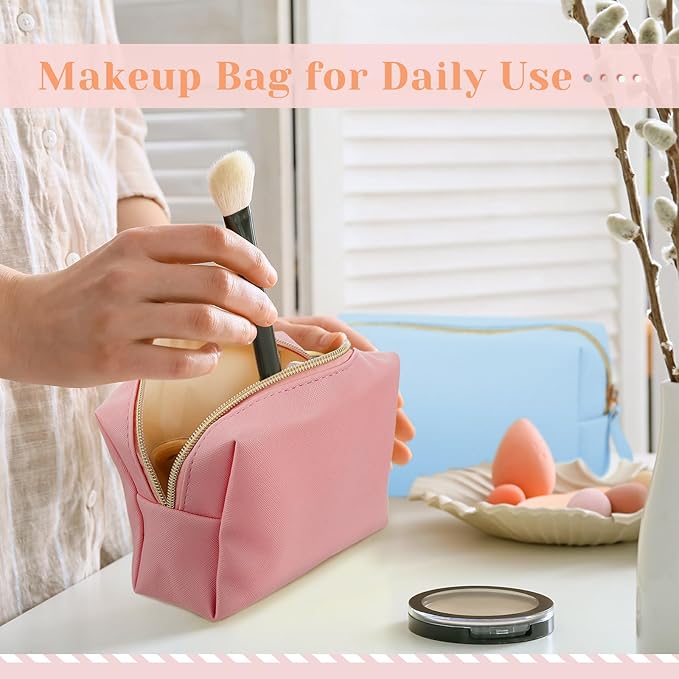 8 Pcs Makeup Bag Pu Leather Cosmetic Pouch Waterproof Small Toiletry Bag Portable Cosmetic Organizer Water Resistant Storage Purse for Lady Women Daily Storage Travel Organizer (Gentle,Medium)