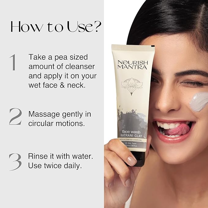 NOURISH MANTRA-Ratrani Moroccan Lava Face Wash | Enriched With Moroccan Clay, Activated Charcoal & Vitamin E | Face Wash For All Skin Types | Paraben & SLS, SLES Free