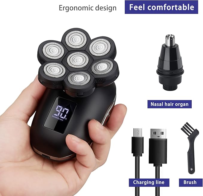 Electric Head Shaver for Bald Men - LED, Travel Lock, Nose Hair & Sideburns Trimmer