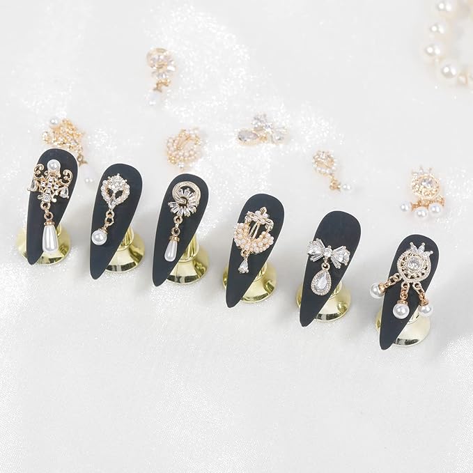 12Pcs Gold Nail Charms Nail Zircon Charms Rhinestones for Nails Gold Charms for Nails Shiny Nail Art Crystal Charms Gems Jewelry Dangle Nail Diamond Rhinestone Charms for Nail DIY Decoration