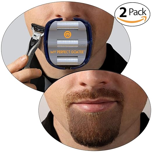 Mens Goatee Shaving Template - Create Perfectly Shaped Beards Every Time - Adjustable, Reduces Shaving Time - Shape Van Dyke, Circle Beard, Version 1.1 (2-pack)