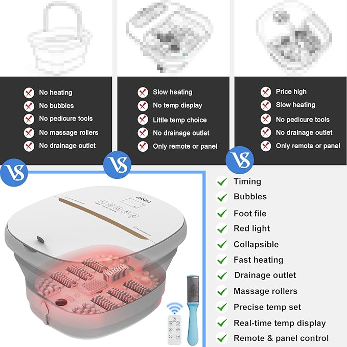AISZG Collapsible Foot Spa Bath Massager with 6 Massage Rollers,Pedicure Foot Spa with Fast Heat and Massage,Foot Soaking Tub,Birthday Gifts for Women/Men/Mom/Her/Him, White