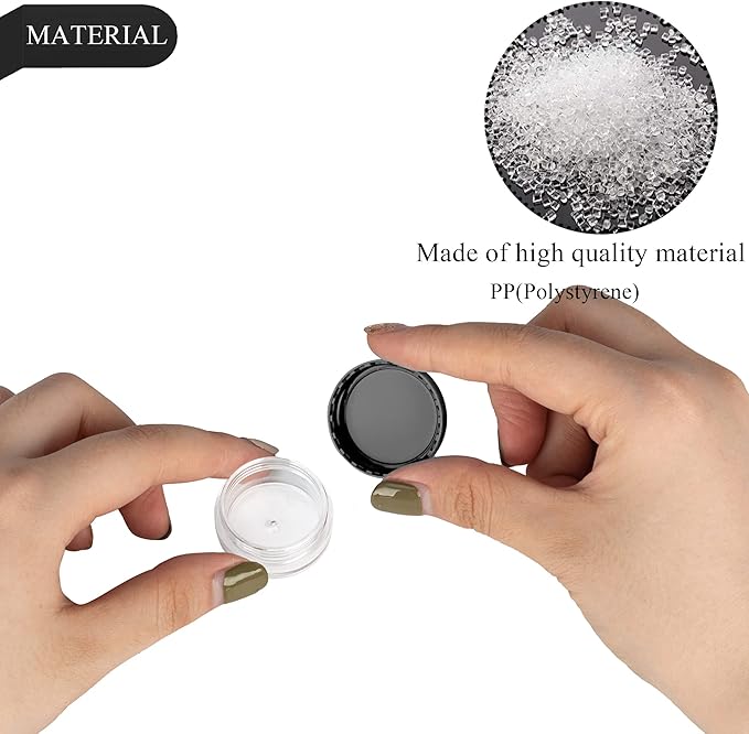 200PCS 3 Gram Sample Containers, 3ml Empty Jars with Lids, Small Cosmetic Containers, Mini Sample Jars with 16PCS Mini Spatulas for Make Up, Oils, Lotion, Powder, Paint, Jewelry, Lip Balms(Black Lid)