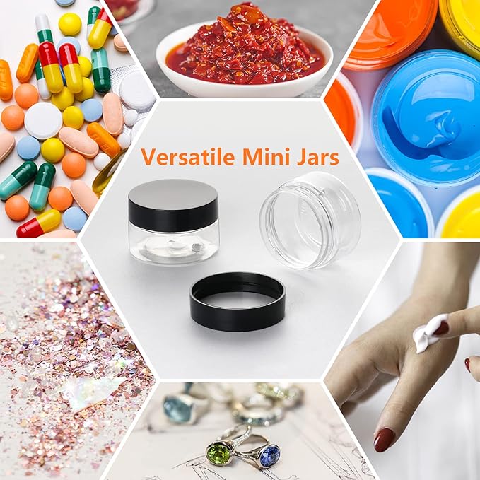 1oz Plastic Containers with Black Screw Lids - Clear Refillable Cosmetic Containers for Liquid and Solid Products (28Pack)