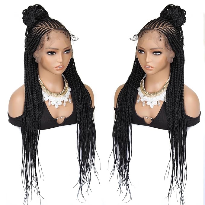 30 inch 13x8 HD Lace Front Box Braids Cornrow Wig for Black Women, Box Braided Lace Frontal Wig Pre Plucked with Baby Hair Cornrows Braided Lace Front Wigs