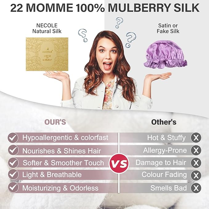 22 Momme 100% Mulberry Double Silk Bonnet for Sleeping Women Double Layer Lined Stay On Head for Hair Care with Adjustable Elastic Band Non-Slip Silk Turban Curly Hair Silk Hair Cap Dusty Pink