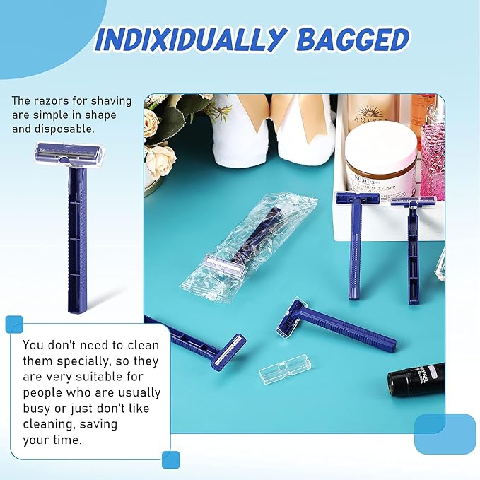 Chumia Twin Blade Razors for Men Stainless Steel Disposable Razors Men Bulk Plastic Shavers Multipurpose Portable Manual Disposable Shavers for Bathing Hotel Travel(200 Pieces)