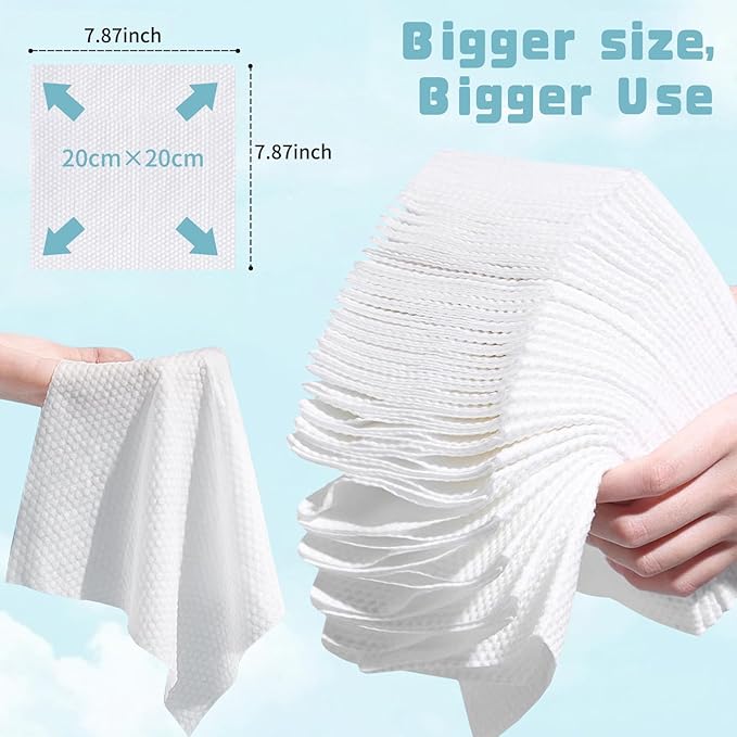 100 Count Disposable Face Towel, Biodegradable Cotton Facial Dry Wipes, Super Soft & Thick Face Cloth, Lint-Free Face Towelettes for Sensitive Skincare, Makeup Remover Dry Wipes, Facial Cleansing
