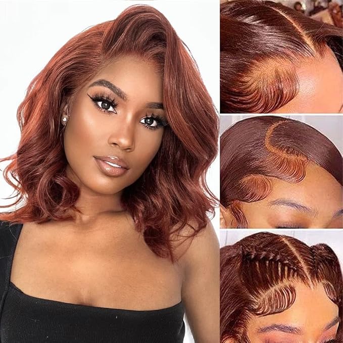 13x6 Reddish Brown Lace Front Wigs Human Hair HD Lace Front Wigs Human Hair 180 Density Body Wave Frontal Wigs Human Hair with Baby Hair Colored Glueless Wigs 12Inch