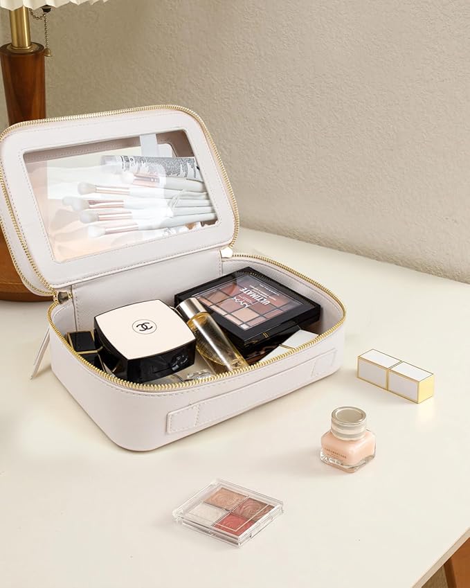 Clear Makeup Bags TSA Approved Toiletry Bag with Handle Large Opening,Clear Toiletry Bags for Carry-on Traveling Travel Car Accessories Essentials Organziation Storage for Women Girls(White, 2Layer)