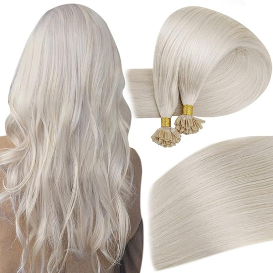 Easyouth U Tip Hair Extensions Human Hair Blonde Utips Hair Extensions White Blonde Pre Bonded Hair Extensions Real Human Hair Blonde #1000 20Inch 50set 50g