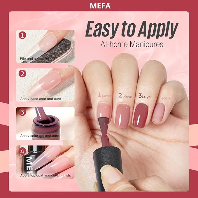 MEFA Jelly Gel Nail Polish Set, 12 Colors Jelly Red Glitter Gel Polish Set Nude Pink Milky White Nail Polish Gel Neutral Transparent Sheer Red Gel Nail Gifts for Women Girl DIY Salon Home Manicure