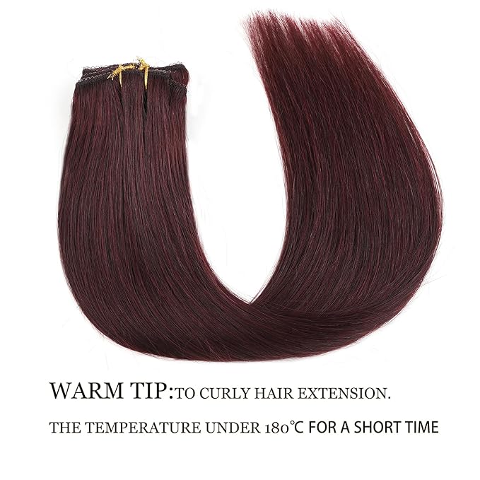 Burgundy Red Clip in Hair Extensions Real Human Hair,70G 7Pcs #99J Wine Red Human Hair Clip in Extensions 18Inch