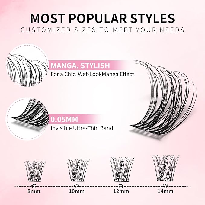 Short Venus Lash Clusters 8-14mm Wispy Natural Eyelash Clusters Individual Lashes D Curl Cluster Lashes 0.05mm WideSpan Ultra-Thin Clear Band(Short Venus Only Lashes)