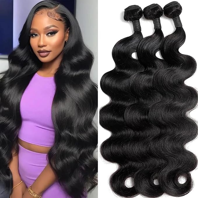 Body Wave Bundles Human Hair 24 26 28 Inch Brazilian 100% Unprocessed Human Hair Bundles Thick Raw Virgin Long Hair Natural Black Color