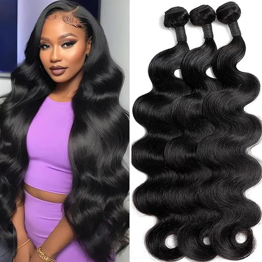 Body Wave Bundles Human Hair 24 26 28 Inch Brazilian 100% Unprocessed Human Hair Bundles Thick Raw Virgin Long Hair Natural Black Color