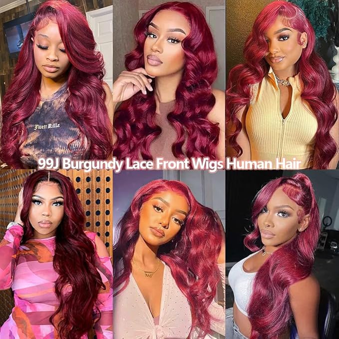 99J Burgundy Lace Front Wigs Human Hair 26 Inch 13x4 Body Wave Human Hair Wig Pre Plucked Glueless Wine Red Wig HD Lace Frontal Wigs 180 Density for Women