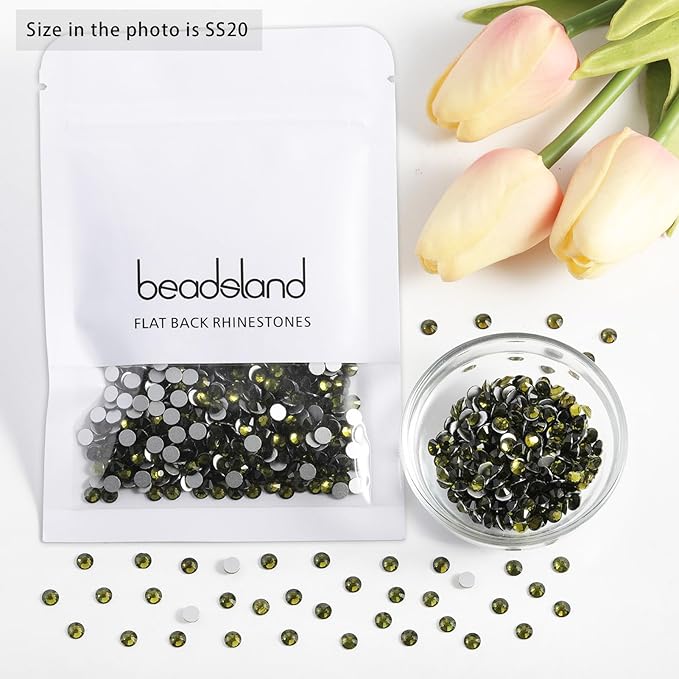 Beadsland 1440pcs Flat Back Crystal Rhinestones Round Gems for Nail Art and Craft Glue Fix, Olivine, SS10,2.7-2.9mm