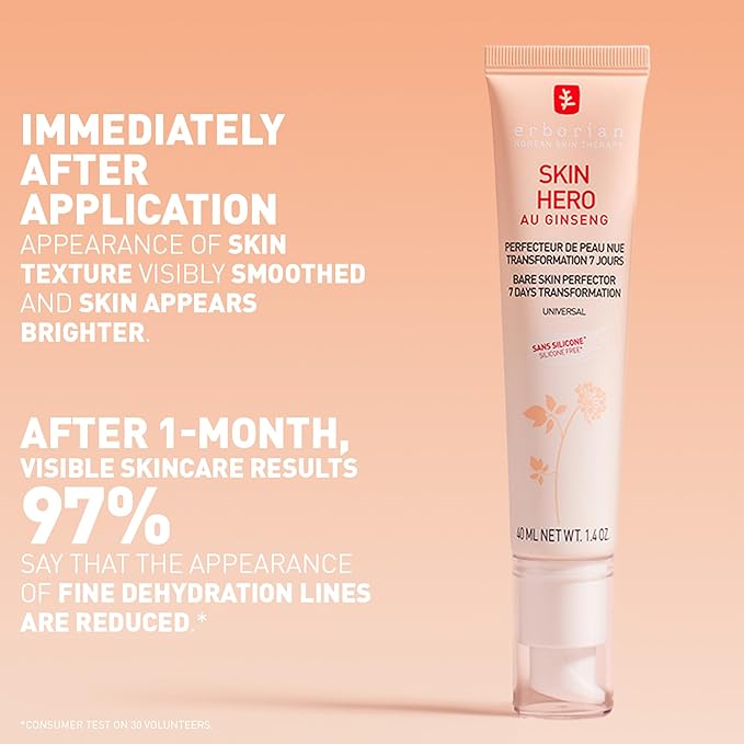 Erborian Skin Hero with White Ginseng, Facial Concealer and Makeup Primer - Non-Tinted Bare Skin Perfecting Face Moisturizer Smooths, Blurs & Illuminates Skin - Silicone Free Korean Skincare