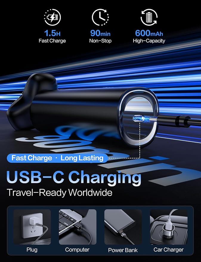 Electric Razor for Men,Men's Electric Shaver,3-Blade Rotary Shaving System,Waterproof Wet Dry Cordless Razor,Touch Switch,Type-C Fast Charging,Digital Display,Travel Lock,90+ Minutes Run Time