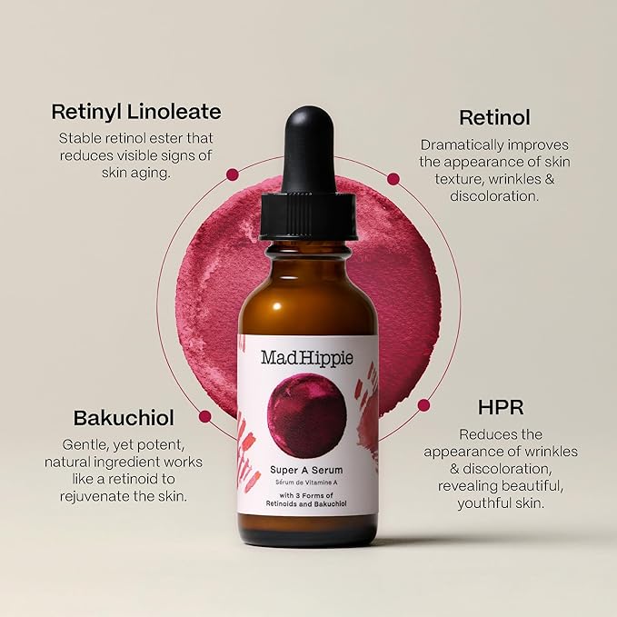 Mad Hippie Travel Face Serum Set – Skin-Brightening Vitamin C + Firming Super A Retinol, Day & Night Dual Pack, 0.5 Oz Ea
