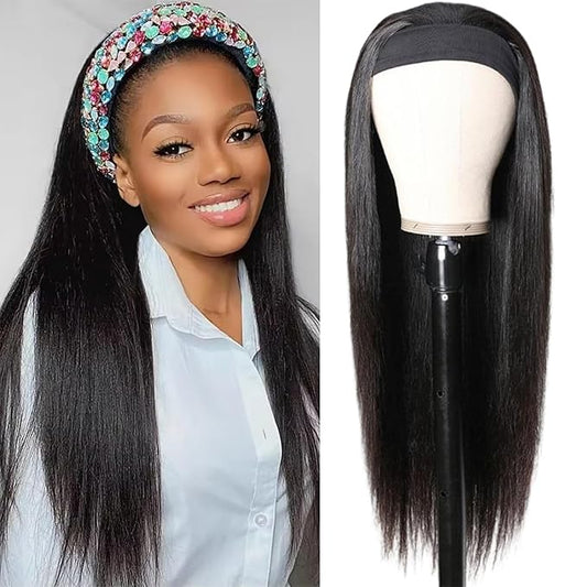Aiterina Headband Wig Straight Human Hair Wigs for Black Women Glueless None Lace Front Human Hair Headband Wig Brazilian Virgin Hair Wigs Human Hair 150% Density 24 Inch