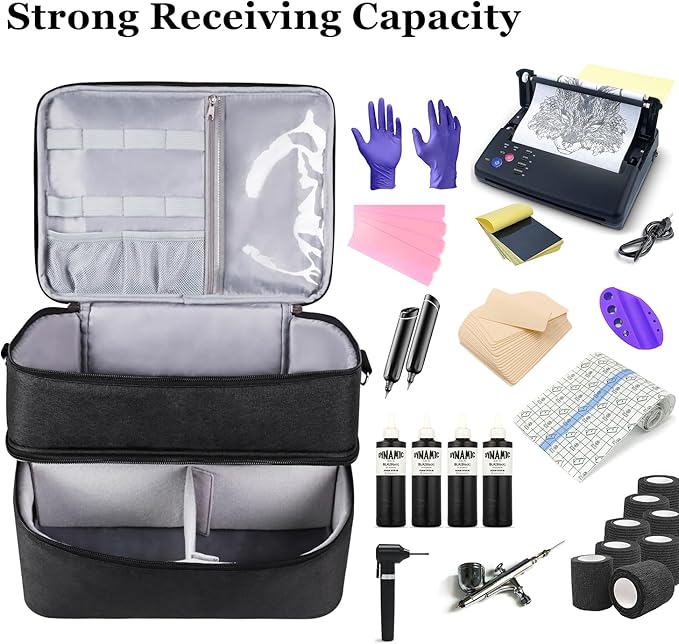 Tattoo Supplies Organizer - Kit Box Case for Tattoo Stencil Printer, Ink, Equipment