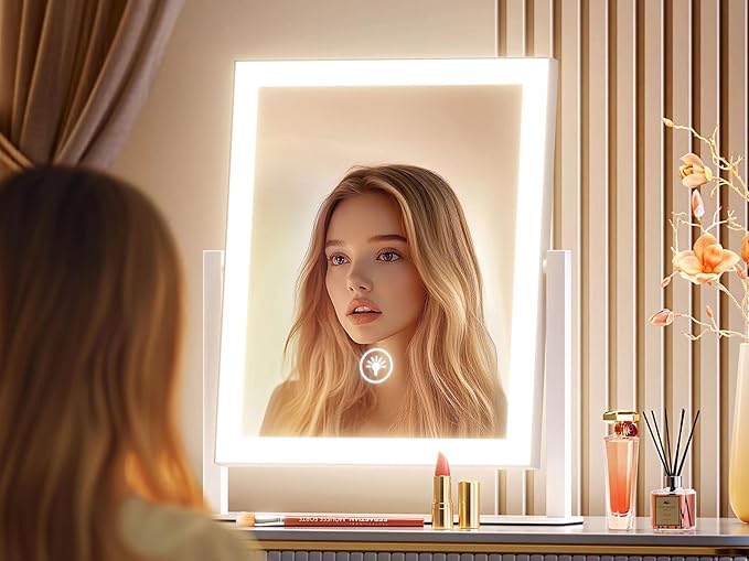 Makeup Vanity Mirror with Lights 17.2" Large LED Lighted Mirror, Hollywood Make Up Mirror with Lighting, Smart Touch,Detachable 5X Magnification 360° Rotation, (Gold,Gift Box)