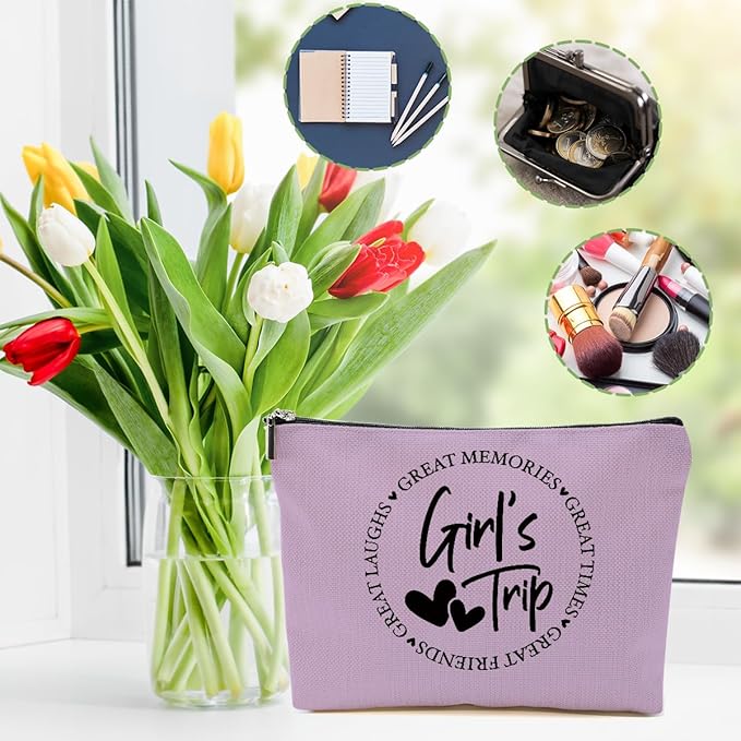 4Pcs Girls Trip Gifts Favors, 2025 Girls Weekend Gifts Makeup Bag, Bestie Gifts Weekend Bag Summer Vacation Cosmetic Bag, Friendship Gifts for Women Best Friend, Graduation Wedding Gifts Toiletry Bag