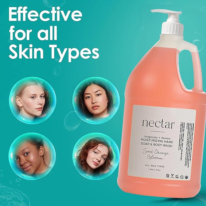 Nectar Hand Soap and Body Wash | 1 Gallon, 3.8L | Sweet Orange Blossom Refill Bottle With Pump, Hotel Amenities, Airbnb Rentals, Suitable for All Skin Types - 1 Gallon Pack