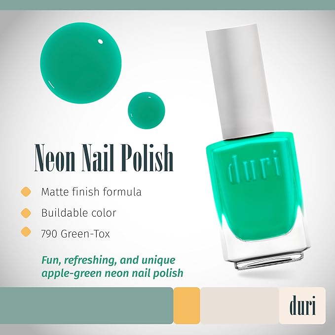 duri 790 Radiant Burst - Neon Green Nail Polish, Semi Matte, Quick Drying, 0.45 Fl Oz