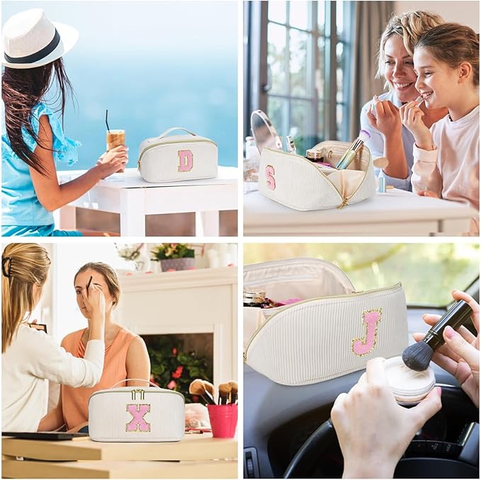 Gifts for Girls, Initial Travel Makeup Bag Women's Day Gift Make up Bag Cosmetic Bags Monther's Day Gifts, Personalized Stuff Bag Cute Makeup Bag Birthday Gifts for Women/Friend/Mother - R