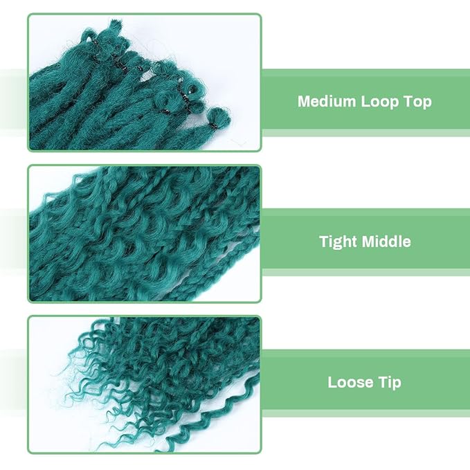 24 In 30 Strands Boho Braid Dreadlock Extensions, Castleton Green Synthetic Curly Dreads Extensions with Box Braid, 100% Handmade Dreads Hippie Style Dreadlocks for Woman