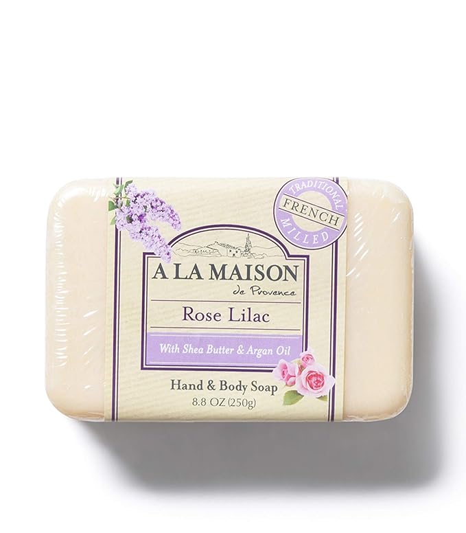A LA MAISON Rose Lilac Bar Soap - Triple French Milled Natural Moisturizing Hand Soap Bar (1 Bar of Soap, 8.8 oz)