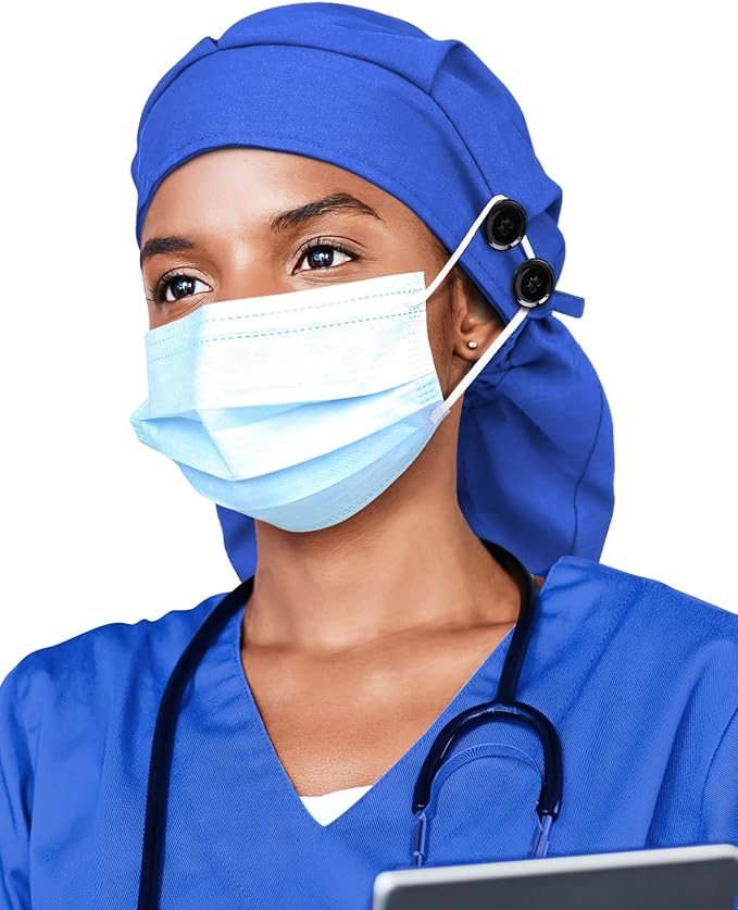 Satin Lined Work Cap with Button for Long Hair Women