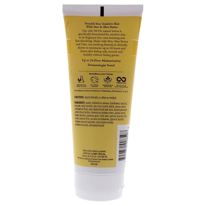 Burt's Bees Aloe & Shea Butter Body Lotion, Sensitive Skin, 6 Oz Pack Of 3