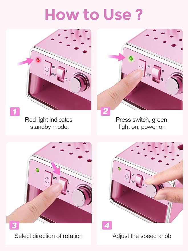 Subay Nail Drill Machine Electric File, Portable for Acrylic Gel Dip Powder Nails, Nail Drill Kit for Manicure Pedicure, Nail Set with Everything, Rose Pink