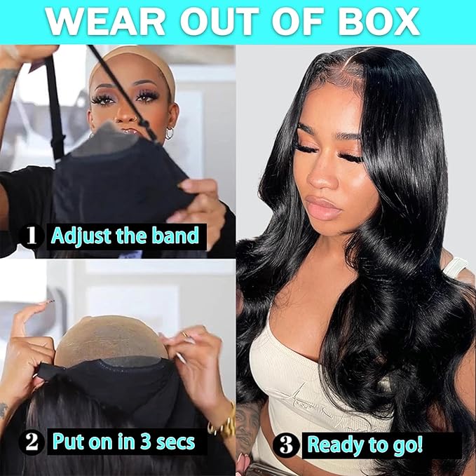 13x6 Glueless Wigs Human Hair Pre Plucked Pre Cut 28 Inch Wear and Go Glueless Wig 10A HD Body Wave Lace Front Wigs Human Hair Pre Plucked 180 Density Wigs for Women No Glue 3 Seconds for Beginners