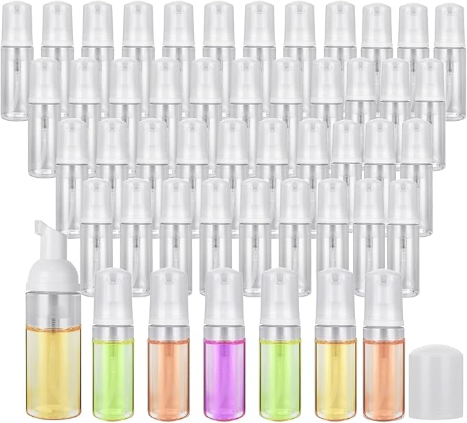 50 Pcs Foam Pump Bottle 1oz/30ml Travel Size Foam Pump Bottle Bulk Empty Lash Shampoo Bottles Small Foam Dispenser Bottle for Refillable Hand Sanitizer, Cleanser, Cosmetics